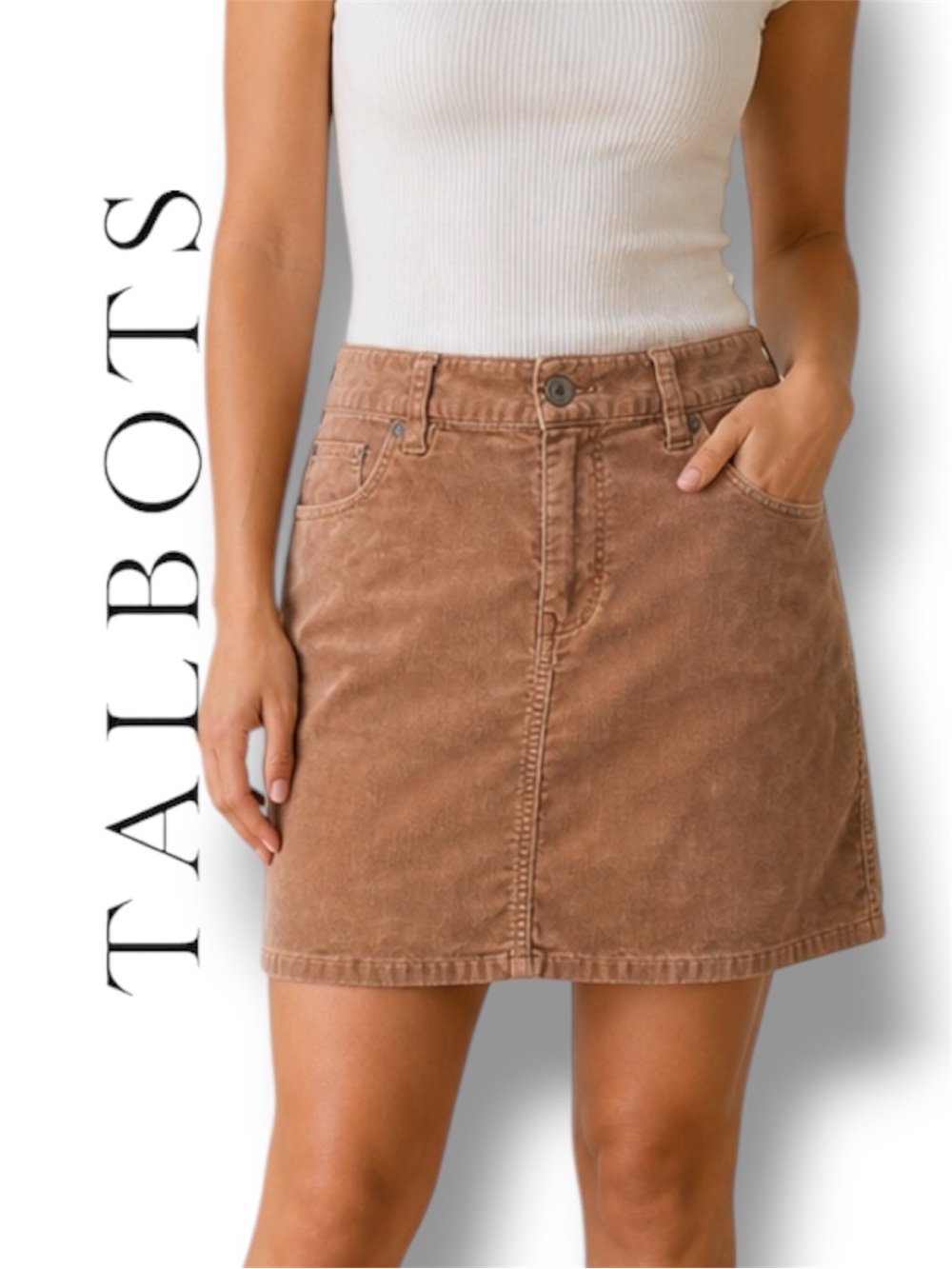 Talbots A-Line Skirt Corduroy Front Pockets SIZE 8 PETITE